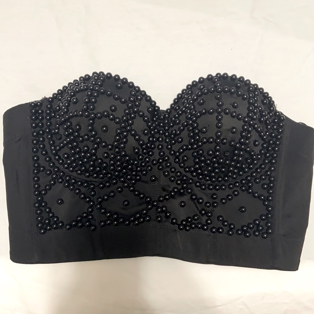 Pearled black crop top